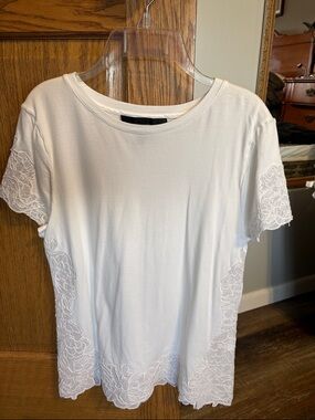 White House Black Market White Short-Sleeve Embroidered Tee